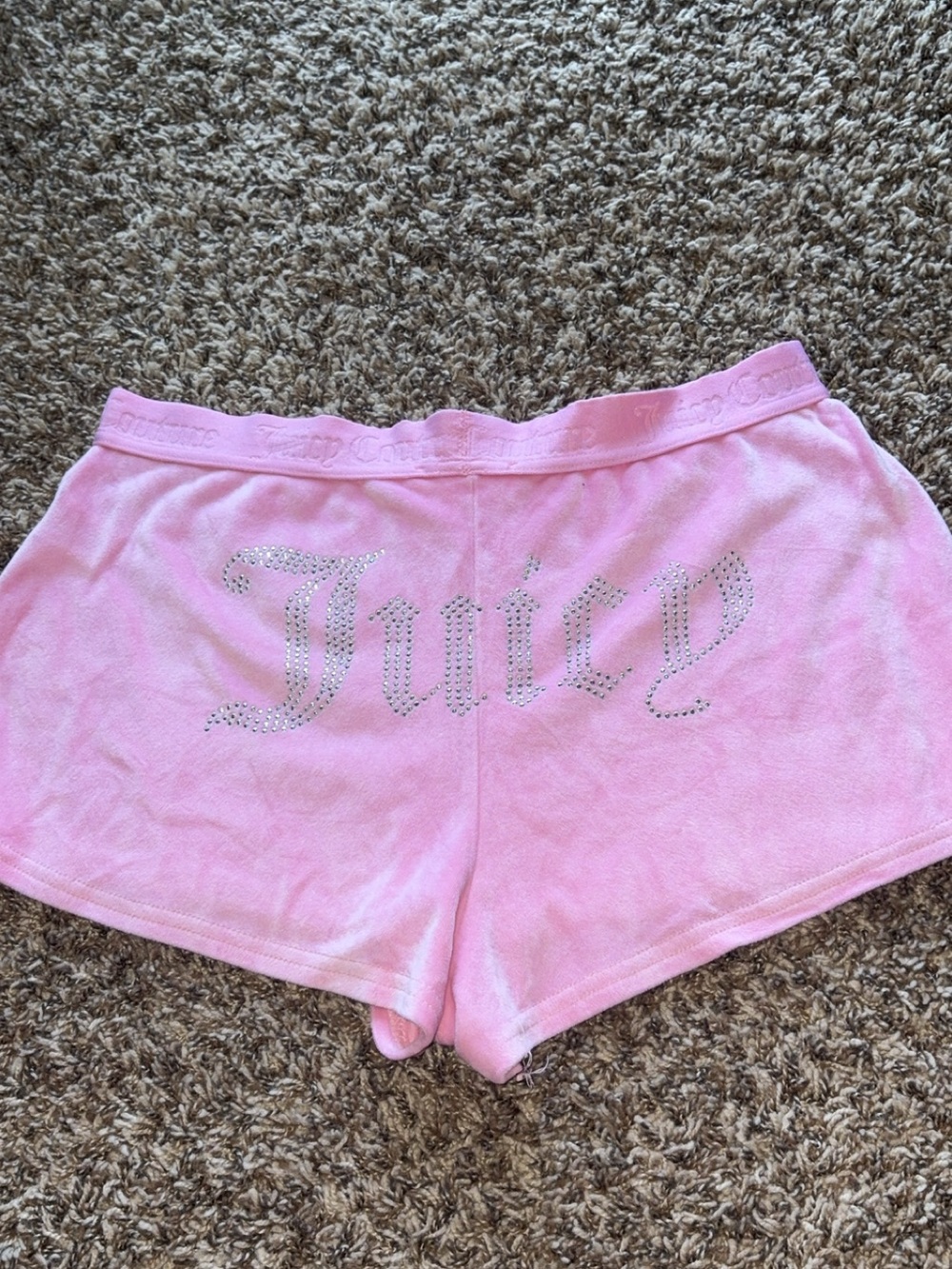 Juicy Couture Pink Velour Rhinestone Logo Shorts